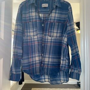 Blue Plaid Button-Up Shirt